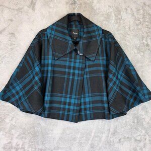 Express Cape Jacket Womens Size Small Black Teal Plaid Button Front Lined Coat